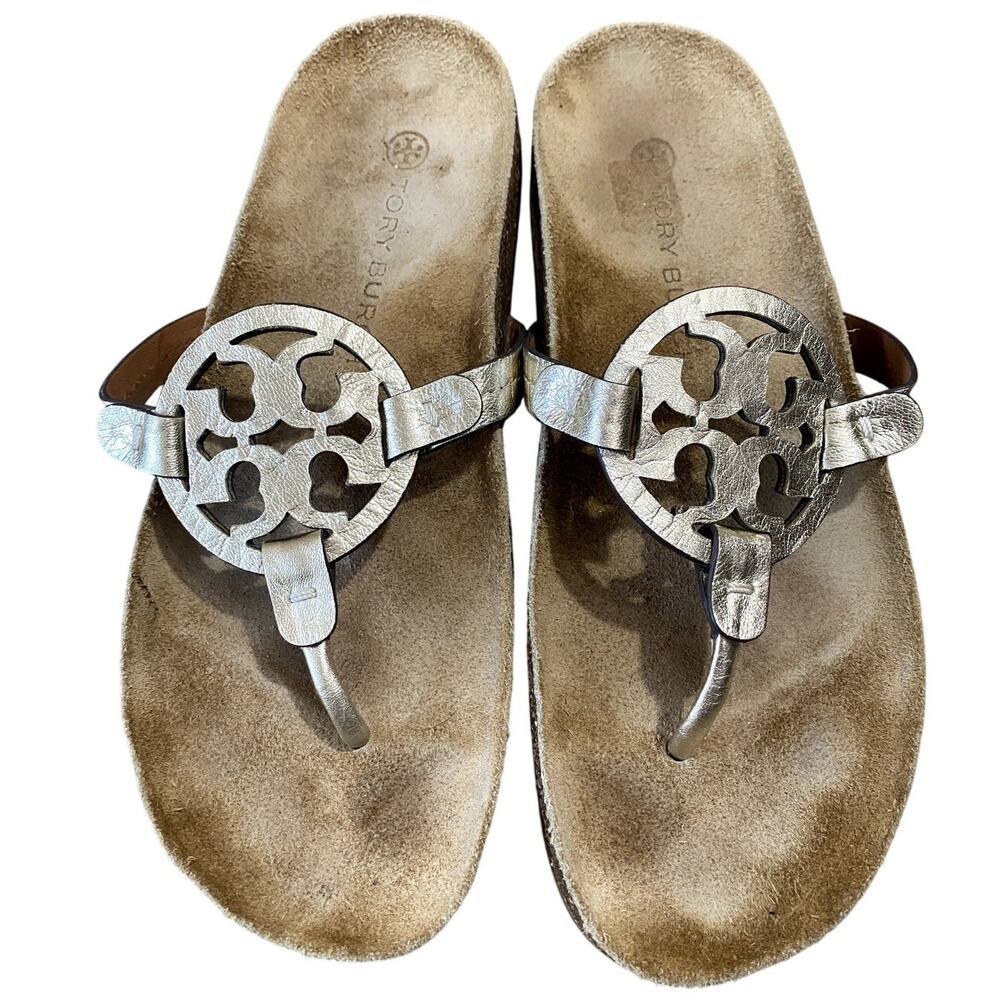 Tory Burch Miller Cloud Spark Gold Leather Cork Classic Sandals, US Women's 8